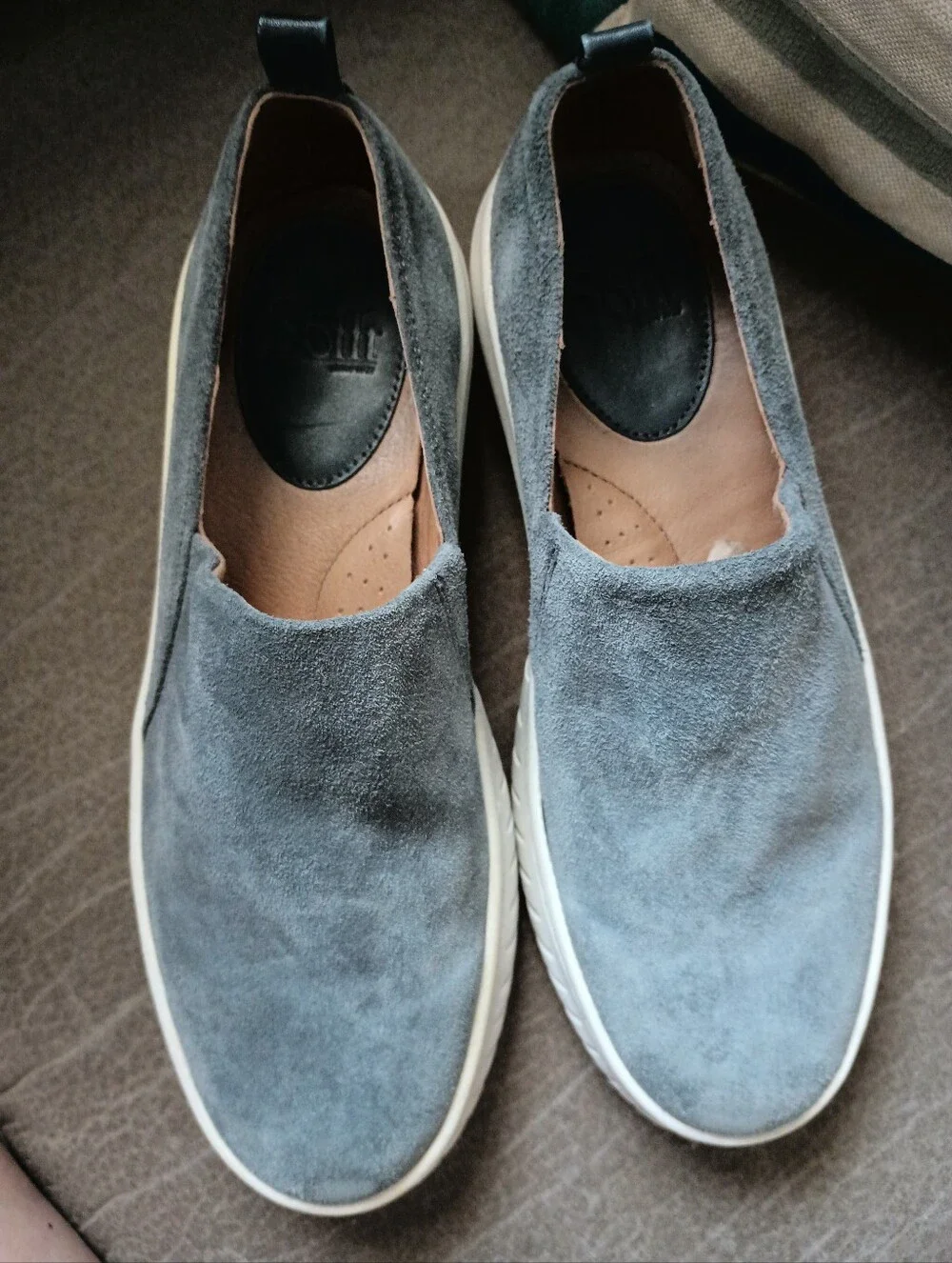 Sofft Potina Slip On Sneakers Gray Denim Suede Platform Shoes Size Women's 9